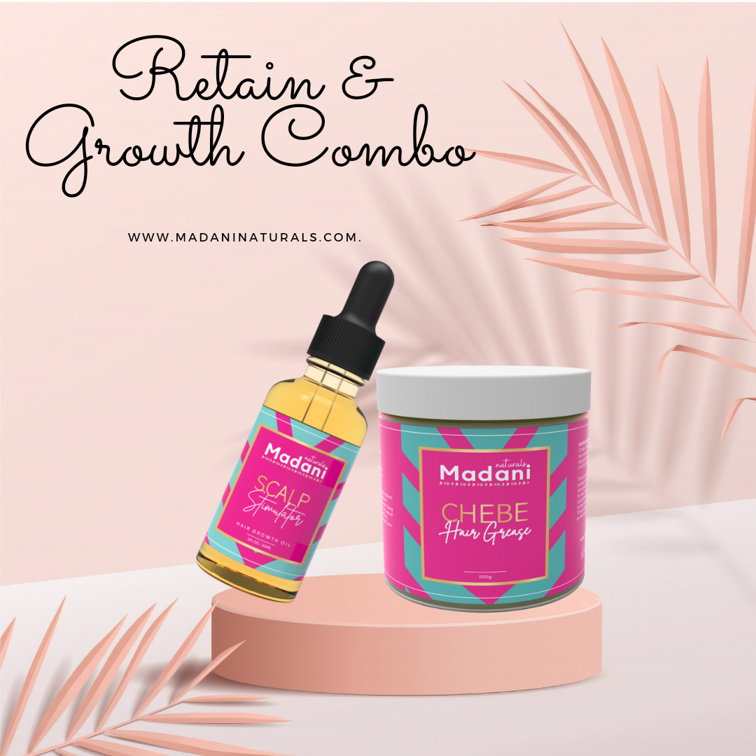Madani Naturals Super Hair Growth Combo - 1 Chebe Grease & 1 Scalp Stimulator Hair Growth Oil 2oz