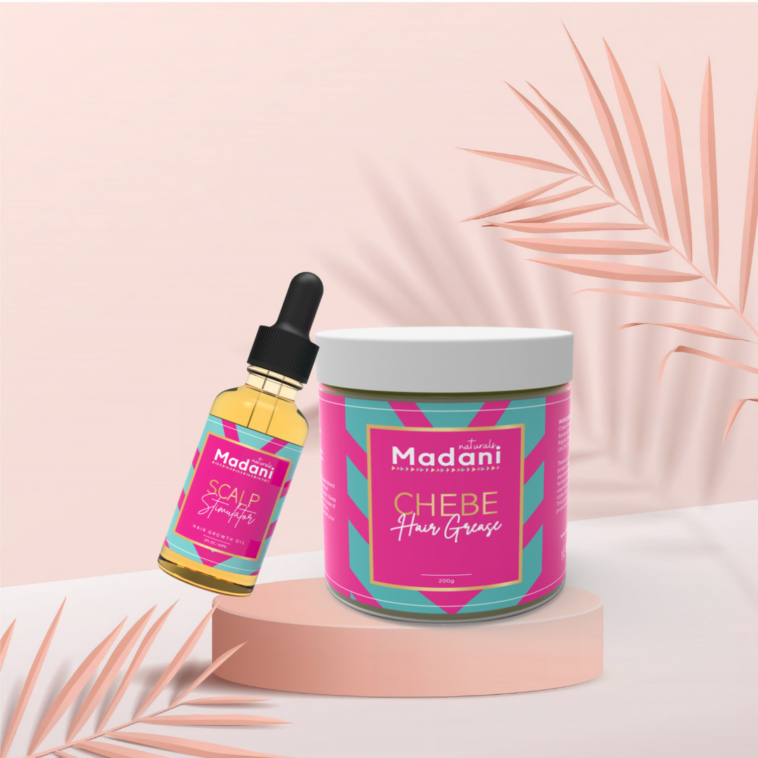 Madani Naturals Super Hair Growth Combo - 1 Chebe Grease & 1 Scalp Stimulator Hair Growth Oil 2oz