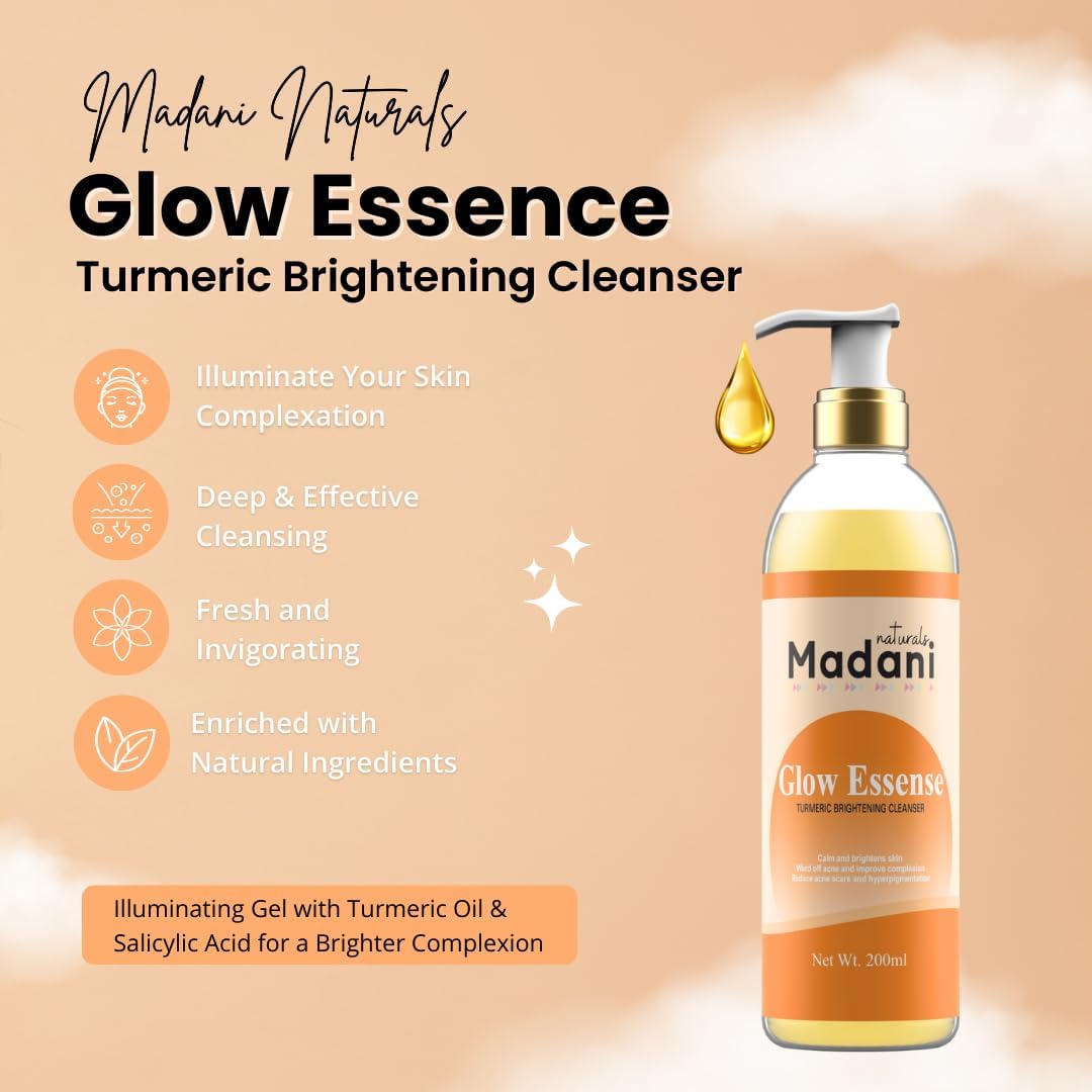 Glow Essence Turmeric Brightening Cleanser for Dark Spots, Acne & Hyperpigmentation with Turmeric Oil & Salicylic Acid