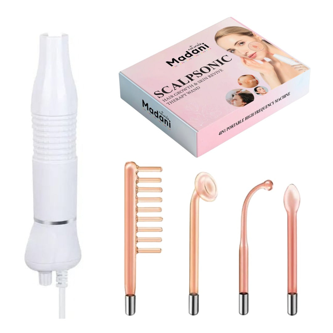 Madani Hair Growth & Skin Revive High Frequency Wand, Portable Handheld machine with 4 interchangeable tubes