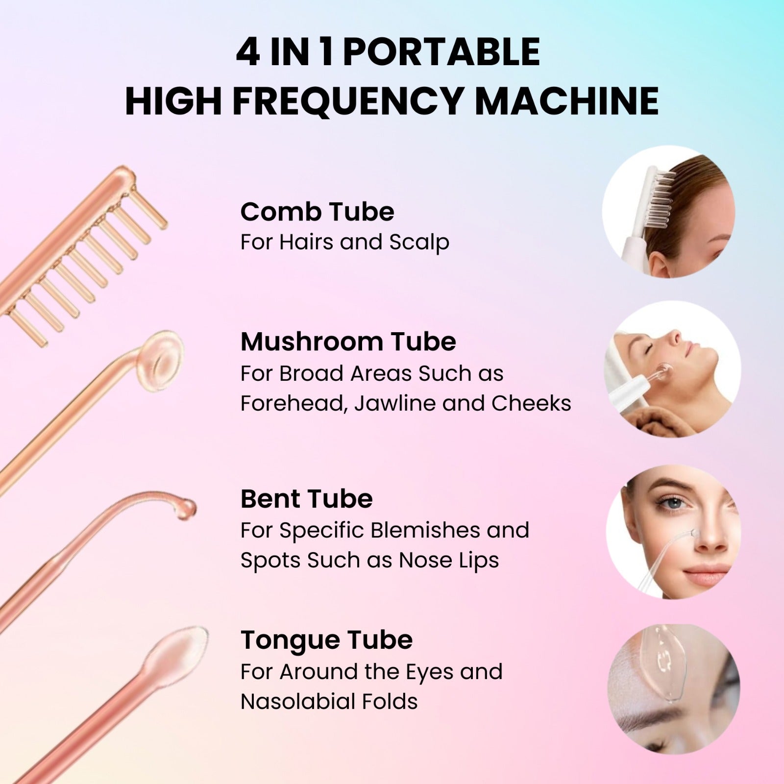 Madani Hair Growth & Skin Revive High Frequency Wand, Portable Handheld machine with 4 interchangeable tubes